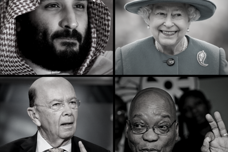 Crown Prince of Saudi Arabia (Top left), Queen of England, Queen Elizabeth II (top right), United States Secretary of Commerce, Wilbur Ross (bottom left) and President Jacob Zuma (bottom right)